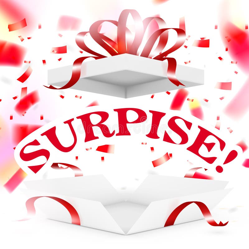 Realistic Surprise Gift Box with Falling Confetti Stock Illustration