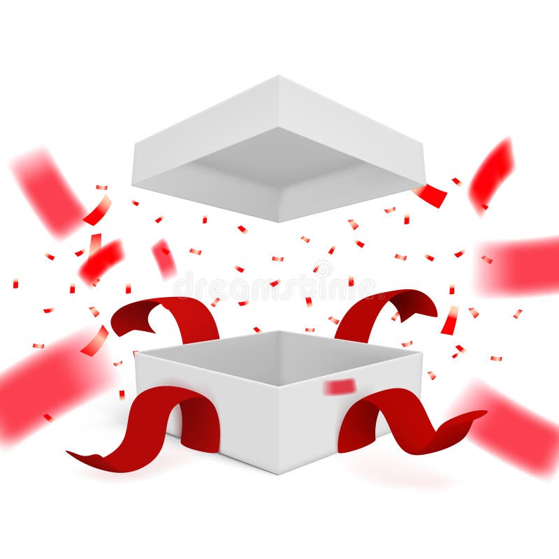 Realistic Surprise Gift Box With Falling Confetti Stock Illustration