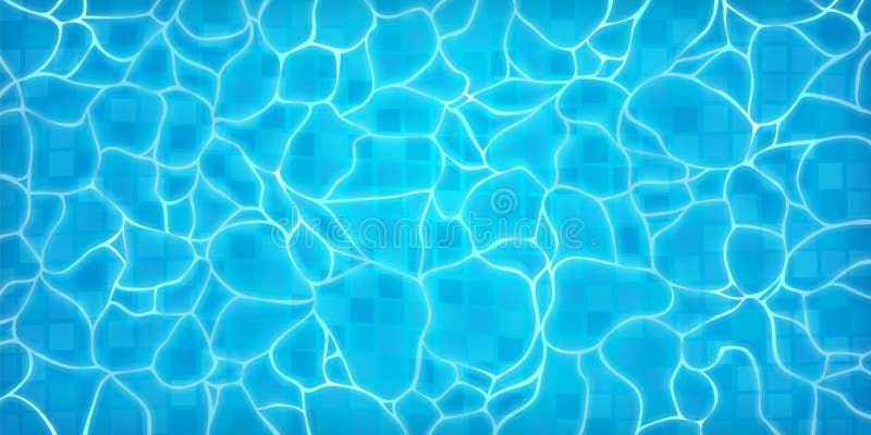 Realistic swimming pool bottom with blue water waves texture. Summer aqua surface with caustics ripples. Spa pool top
