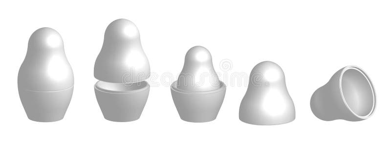 Realistic template, mock up of Russian nesting doll matrioshka. Assembled and disassembled. Russian symbol. Isolated vector on vector illustration