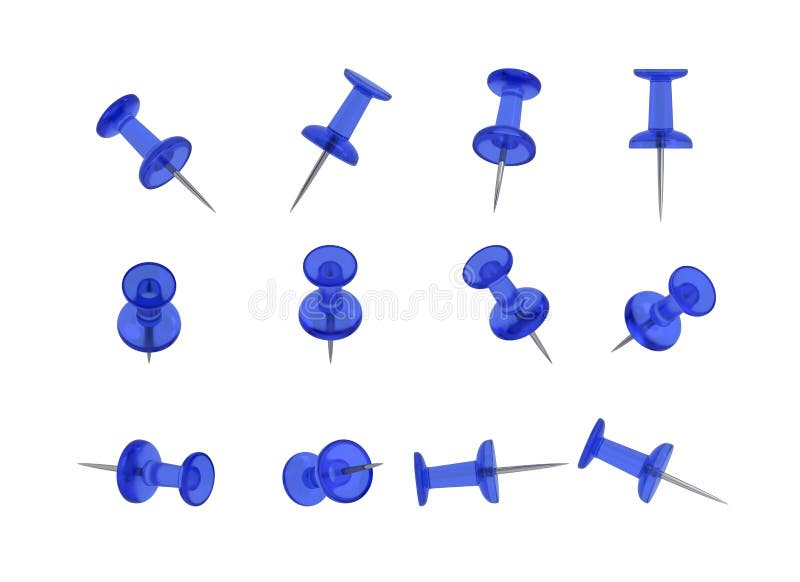 12 Realistic Thumbtacks BLUE Set Stock Image Illustration of fasten