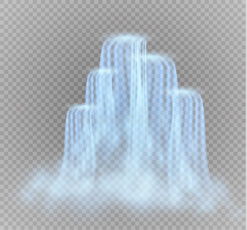 Realistic Transparent, Nature, stream of waterfall with clear water and bubbles isolated on transparent background