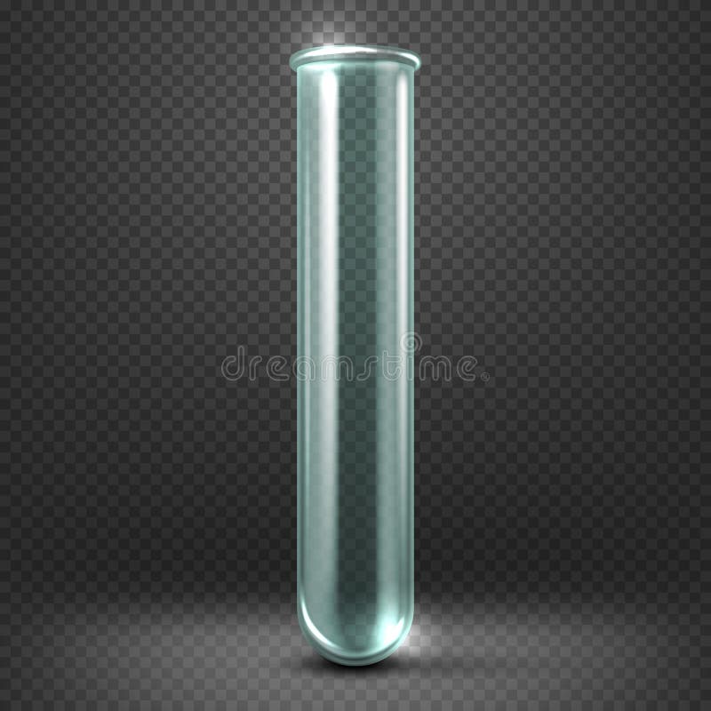 Realistic vector empty glass test tube template isolated on transparent checkered background. stock illustration