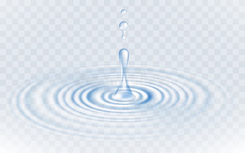 transparent drops and circle ripple on the water isolated on a transparent background