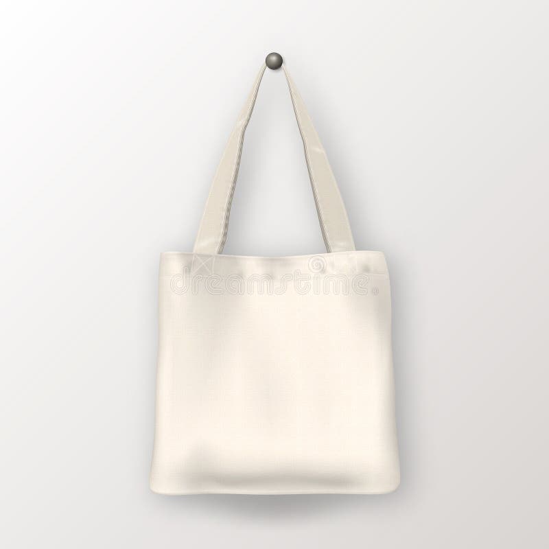 Realistic Vector White Empty Textile Tote Bag Stock Vector ...