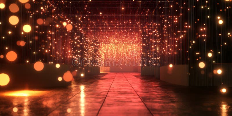 Realistic Visualization of a Futuristic Data Network with Brilliant Light Effects stock illustration