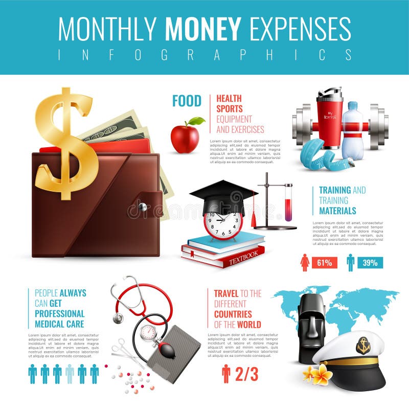 Realistic Wallet Monthly Expenses Infographics vector illustration Realistic Wallet Monthly Expenses Infographics vector illustration
