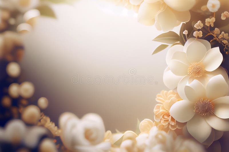 Realistic Wedding Floral Border Blur. Illustration Generative AI