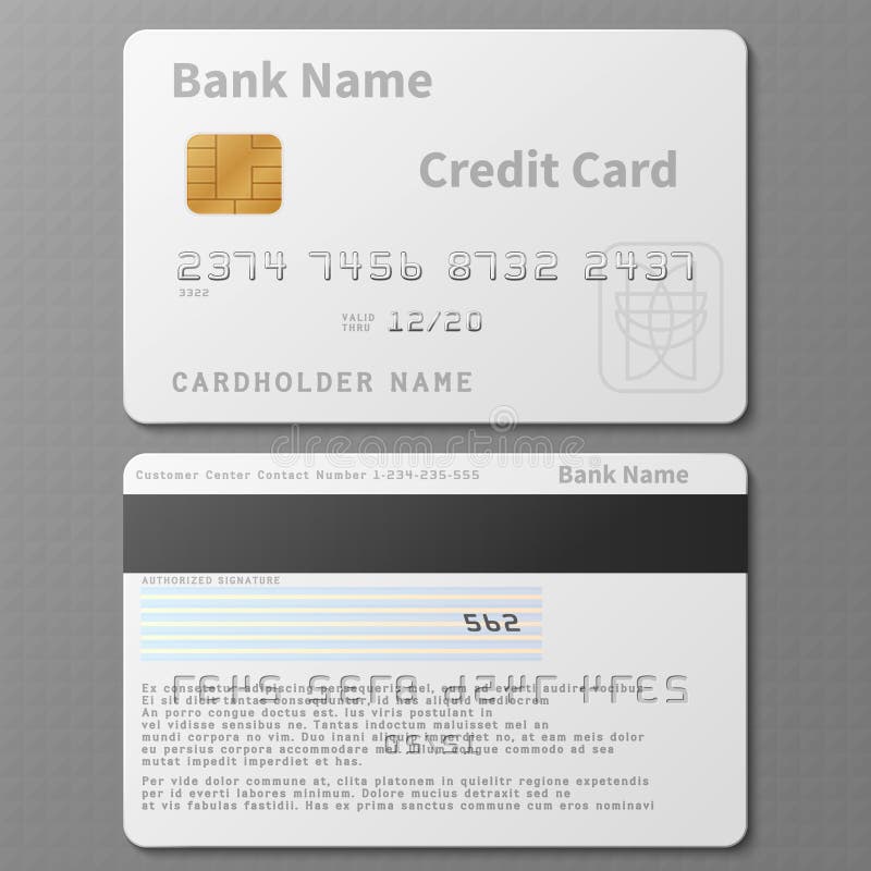 Realistic white bank credit card with chip vector template isolated