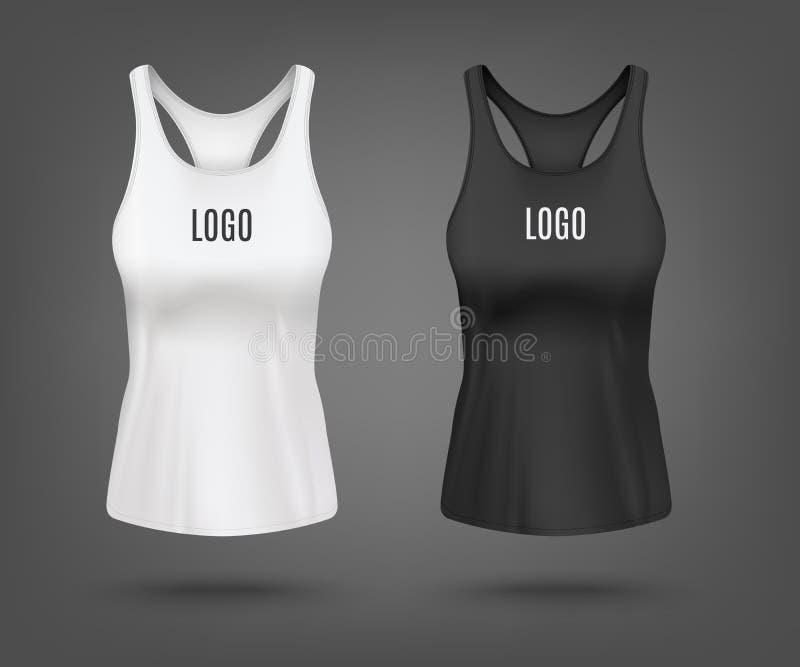 Young woman in black Tank top mockup front and back view, Cutout