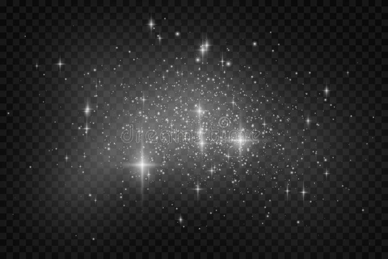 Realistic white star dust light effect isolated on transparent. Stock royalty free vector illustration. Objects are grouped. Background is different layer.