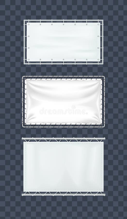 Realistic White Textile Banners Set. Cotton Banners, Blank Flags