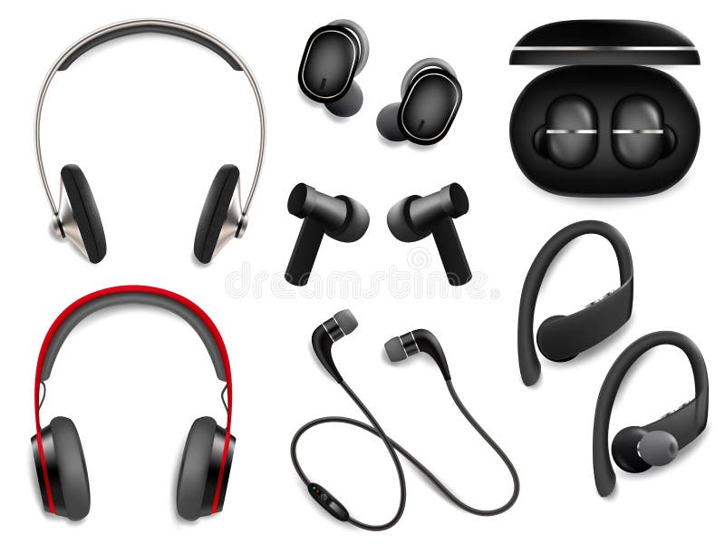 Realistic wireless headphones set, vector isolated illustration vector illustration Realistic wireless headphones set, vector isolated illustration vector illustration