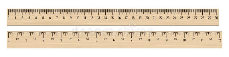 Wood and metal rulers. 3D realistic vector illustration isolated on white