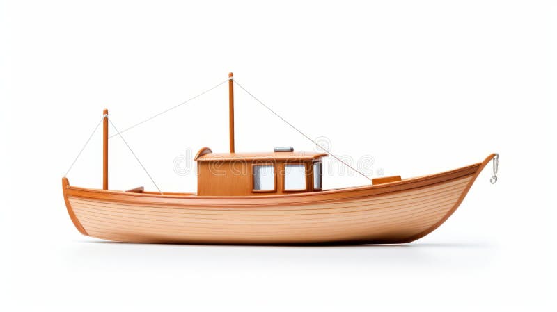 Realistic Wooden Fishing Boat on White Background Stock