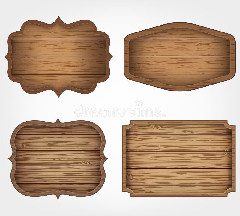 4 realistic wooden signs set. Decoration elements. Vintage style. Vector