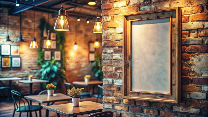 Realistica creazione di un blocco di poster in formato verticale contro una parete di caffè Rustic Modello versatile per la pubbli illustrazione di stock