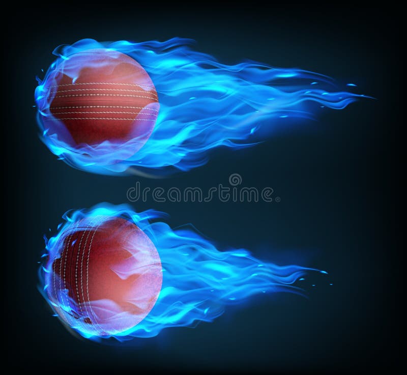 Realistisch fliegender Cricketball in blauem Feuer lizenzfreie abbildung Realistisch fliegender Cricketball in blauem Feuer lizenzfreie abbildung