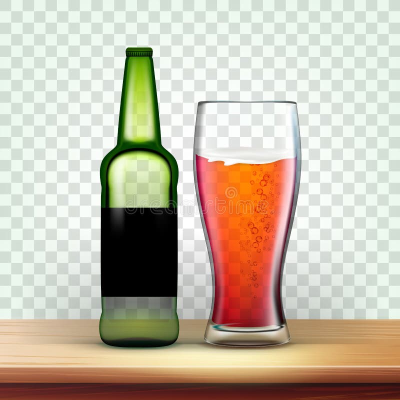 Realistisch Groen Fles en Glas met Biervector vector illustratie Realistisch Groen Fles en Glas met Biervector vector illustratie