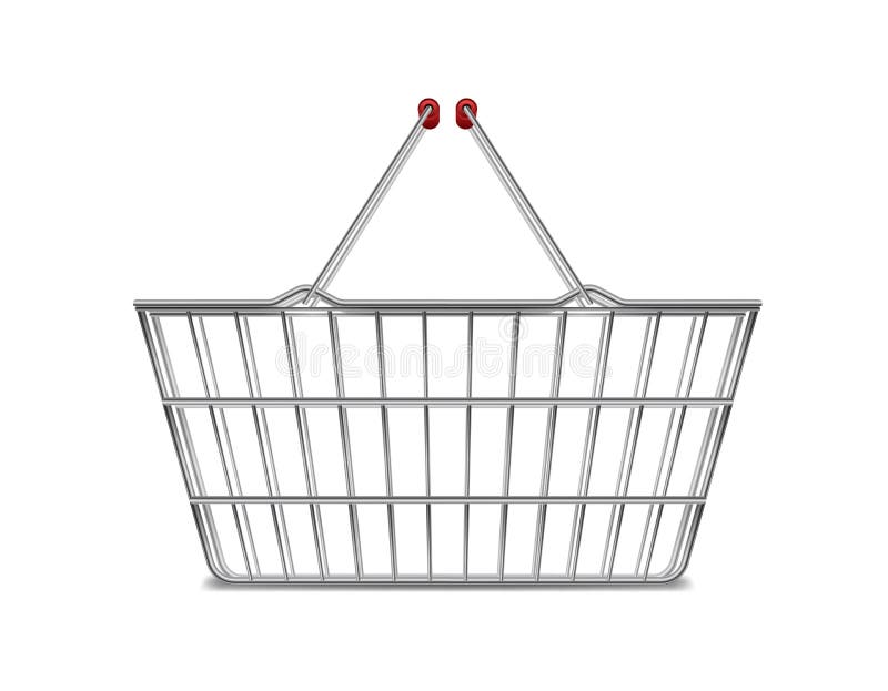 Realistisch metaal leeg die supermarkt het winkelen mand zijaanzicht op wit wordt geïsoleerd De kar van de mandmarkt voor verkoop vector illustratie Realistisch metaal leeg die supermarkt het winkelen mand zijaanzicht op wit wordt geïsoleerd De kar van de mandmarkt voor verkoop vector illustratie