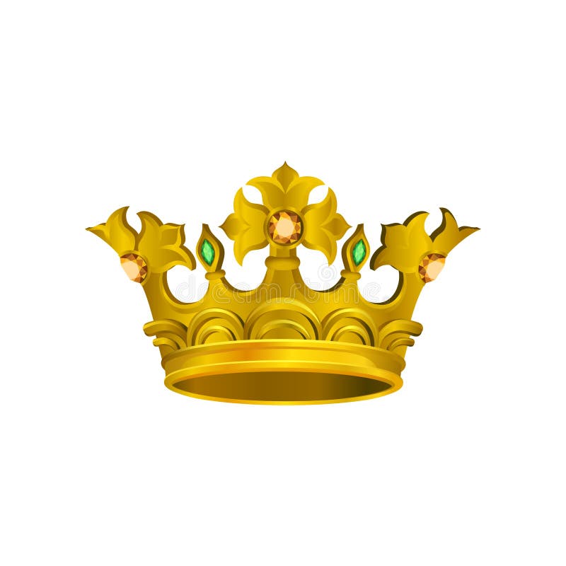 Realistisch pictogram van middeleeuwse gouden kroon met oranje en groene halfedelstenen Vectorelement voor embleem van juwelensto vector illustratie Realistisch pictogram van middeleeuwse gouden kroon met oranje en groene halfedelstenen Vectorelement voor embleem van juwelensto vector illustratie