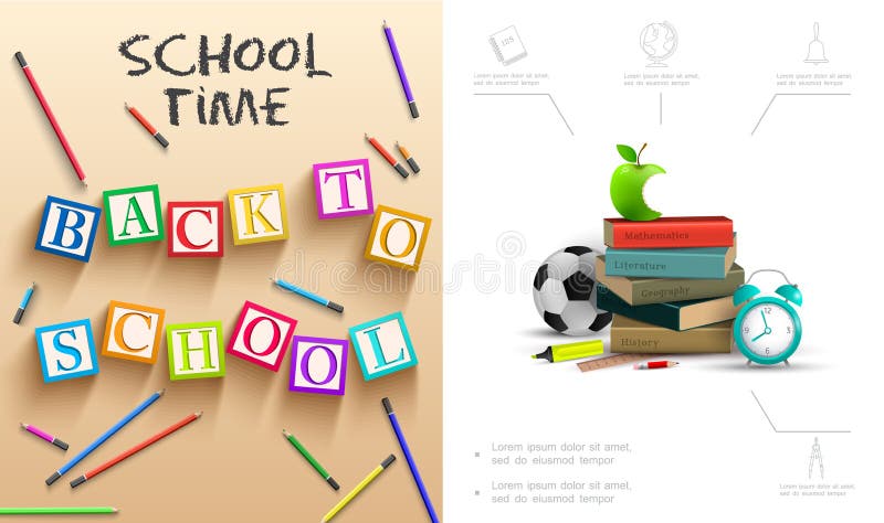 Realistisch terug naar Schoolsamenstelling vector illustratie Realistisch terug naar Schoolsamenstelling vector illustratie