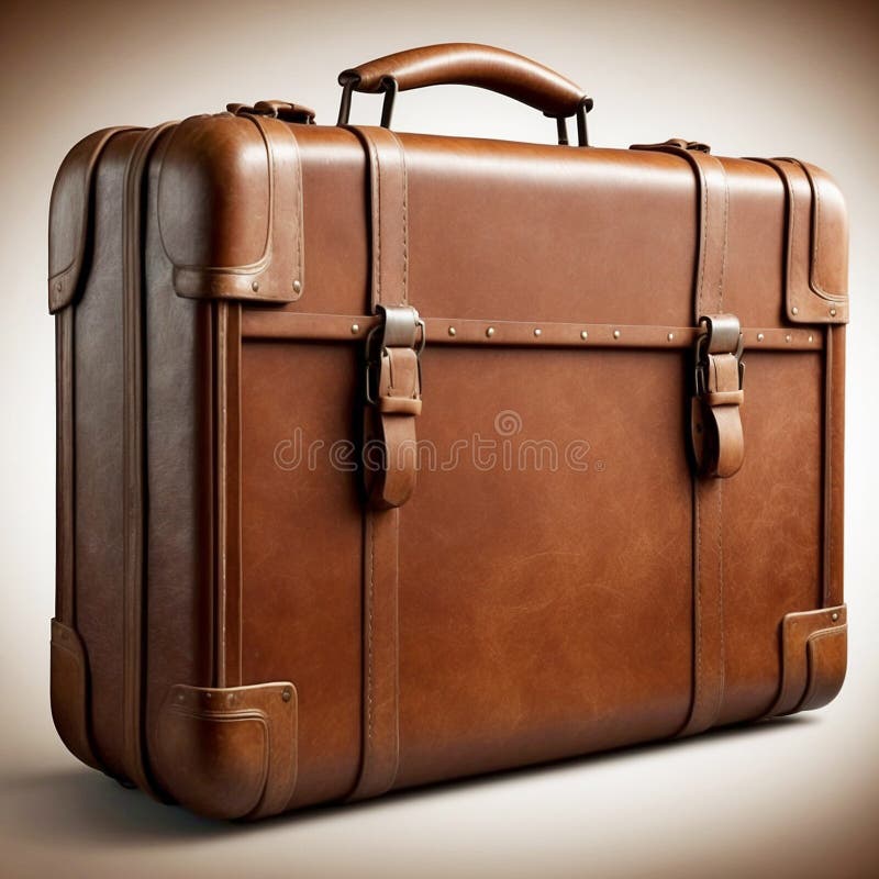 Realistic Old brown vintage travel leather suit bag illustration on grey background. Symbol and concept of travel. Adventure time. Retro leather vintage travel 3d suitcase or bag design. Realistic Old brown vintage travel leather suit bag illustration on grey background. Symbol and concept of travel. Adventure time. Retro leather vintage travel 3d suitcase or bag design.