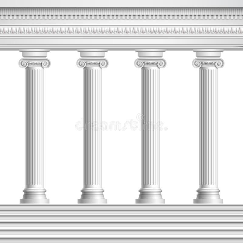 Architectural element colonnade from realistic antique columns with decorated ceiling and base with stairs vector illustration. Architectural element colonnade from realistic antique columns with decorated ceiling and base with stairs vector illustration