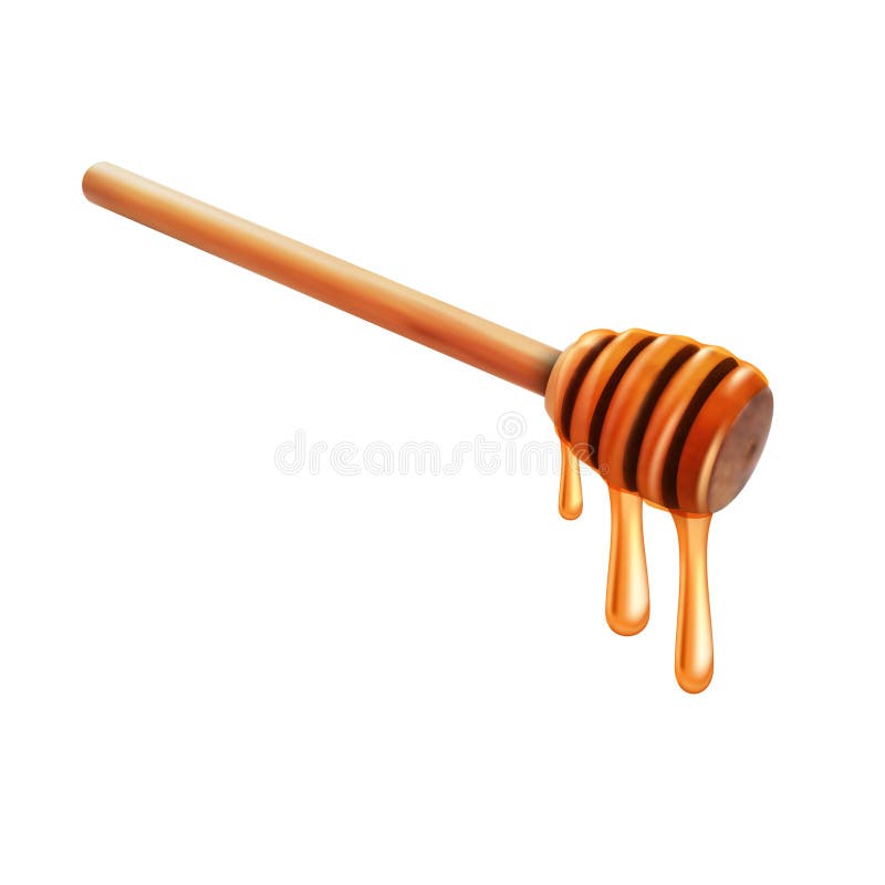 Realistische Bij Honey Dripping From Wooden Stick vector illustratie Realistische Bij Honey Dripping From Wooden Stick vector illustratie