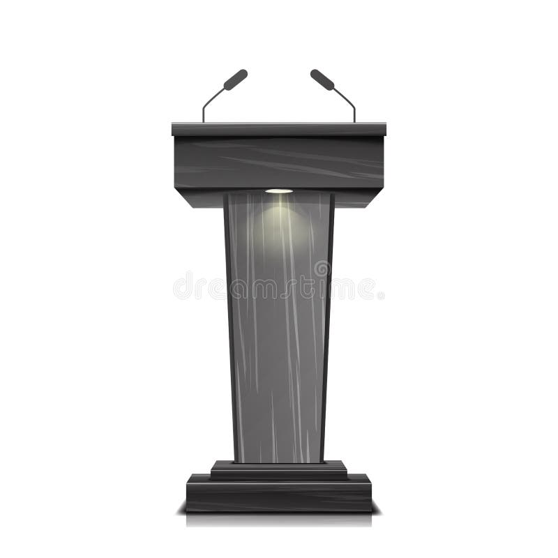 Realistische Houten Tribune Geïsoleerde Vector Met Twee Microfoons Donkere Houten het Tekenrostra van de Podiumtribune Illustrati royalty-vrije illustratie Realistische Houten Tribune Geïsoleerde Vector Met Twee Microfoons Donkere Houten het Tekenrostra van de Podiumtribune Illustrati royalty-vrije illustratie