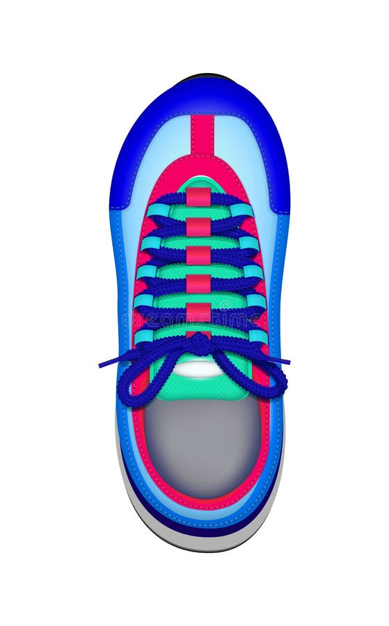 Realistic colorful kid sneaker top view vector illustration. Realistic colorful kid sneaker top view vector illustration