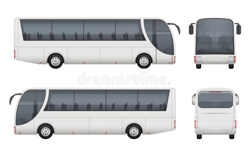 Realistische reisbus Van de het modellading van toerismeautobus van het de auto de voor zijaanzicht vectorbeelden geplaatst geïso royalty-vrije illustratie Realistische reisbus Van de het modellading van toerismeautobus van het de auto de voor zijaanzicht vectorbeelden geplaatst geïso royalty-vrije illustratie