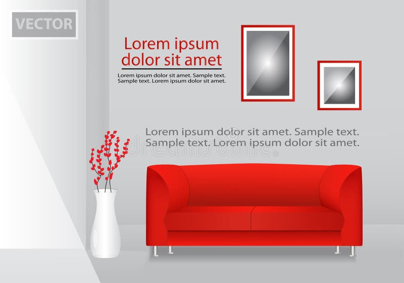Realistische rode bank met bloemen in een pot en het schilderen binnenland stock illustratie Realistische rode bank met bloemen in een pot en het schilderen binnenland stock illustratie