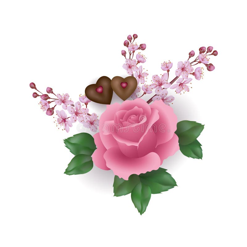 Realistische vastgestelde roze van Valentine Day nam chocoladebloem toe Het lichte van de de lentebloesem van kersensakura romant royalty-vrije illustratie Realistische vastgestelde roze van Valentine Day nam chocoladebloem toe Het lichte van de de lentebloesem van kersensakura romant royalty-vrije illustratie