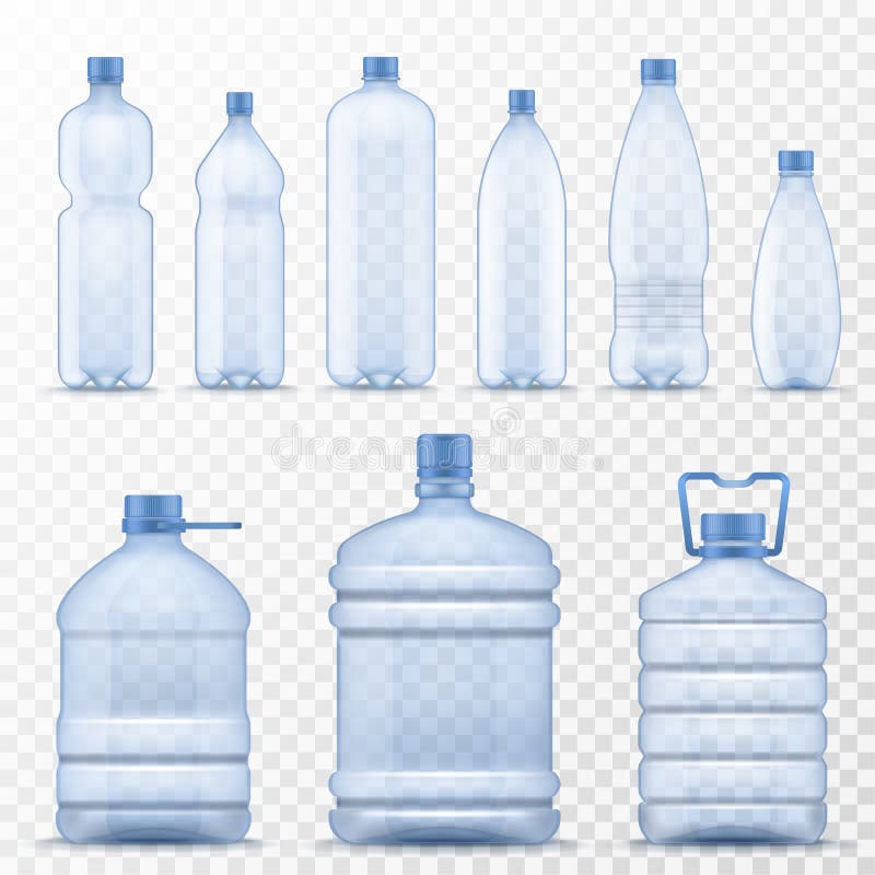 Realitätsflasche. leere Kunststoffbehälter für mineralische kohlensäurehaltige und alkoholfreie Getränke, Gallonenkühler mit lizenzfreie abbildung