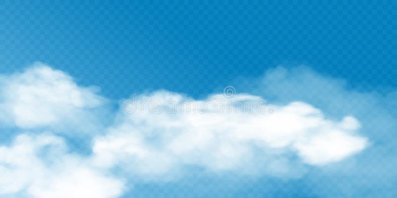 Realistische witte cumulatieve wolken tegen transparante achtergrond. vectorafbeelding van 3d rook of mist. ontwerp van natuurlijk