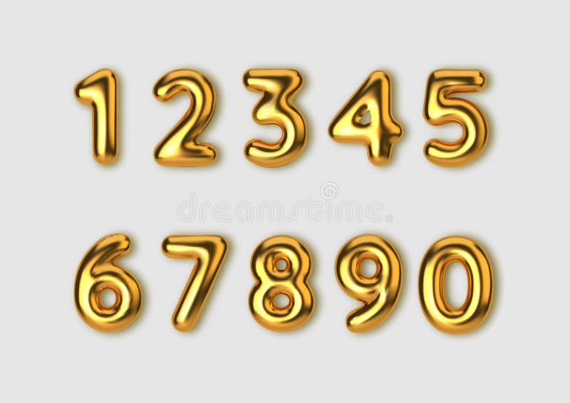 Realistische Zahlen der Schrift 3d Gold Zahl in Form von Goldenen Luftballons Vorlage für Produkte, Werbung, Webbanner stock abbildung