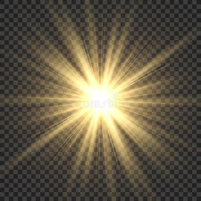 Realistische zonstralen De gele de gloedsamenvatting van de zonstraal glanst het geïsoleerde beeld van de lichteffect starburst s