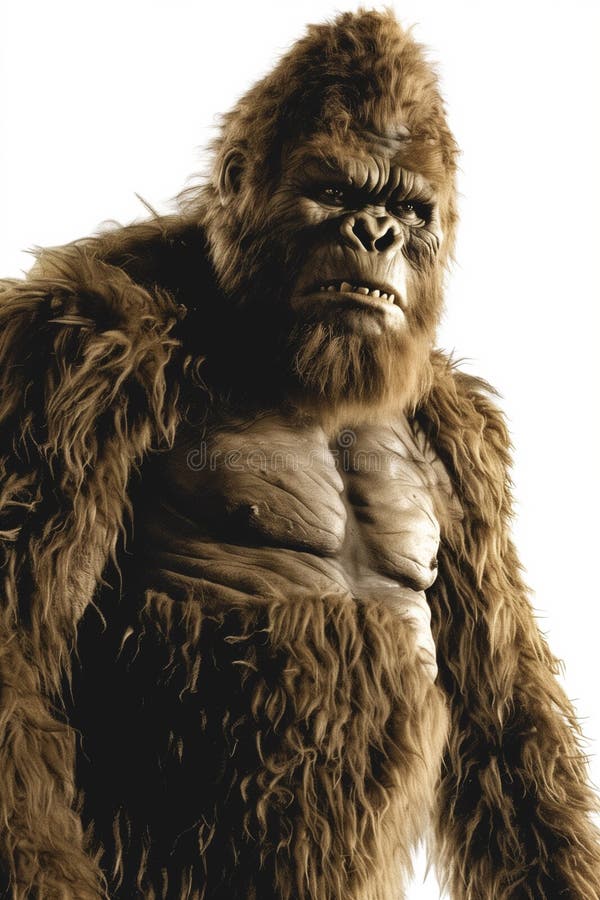 Realistischer bigfoot der wilde Hai Mann sasquatsche Charakter isoliert auf weißem Hintergrund lizenzfreie abbildung