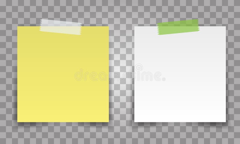 Realistischer Büropapier-Blattstift mit transparentem Band Weiß und Gelb geben Anmerkungsvektor für Ihr Design bekannt lizenzfreie abbildung