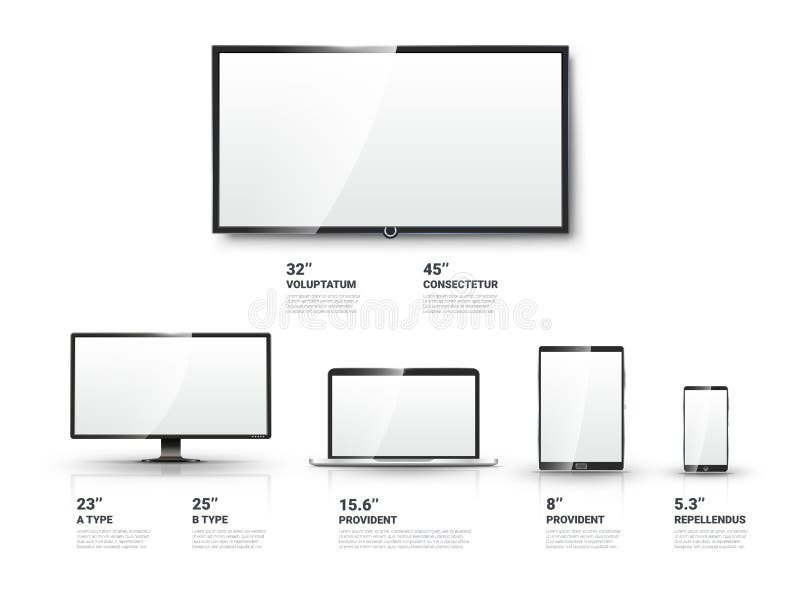 Realistischer Fernsehschirm, Lcd-Monitor, Laptop, Tablette lizenzfreie abbildung