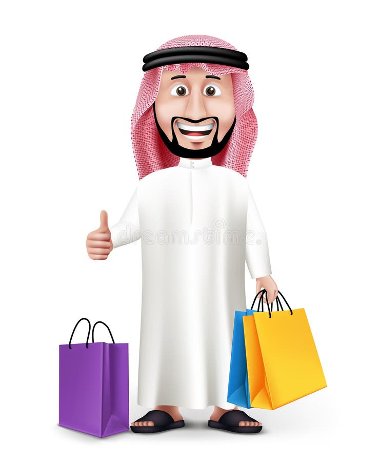 Realistischer hübscher saudi-arabischer Charakter des Mann-3D vektor abbildung Realistischer hübscher saudi-arabischer Charakter des Mann-3D vektor abbildung