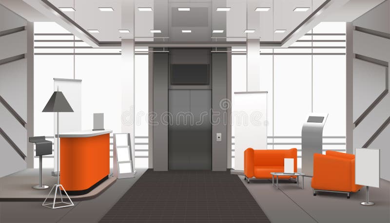 Realistischer Lobby-Innenraum stock abbildung Realistischer Lobby-Innenraum stock abbildung