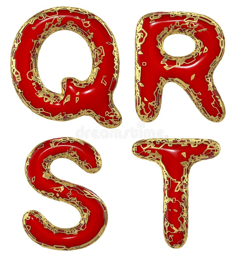 Realistischer Satz q R s t der Schreiben 3d machte der Goldglänzenden Metallbuchstaben.