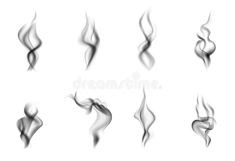 Realistischer Steam Smoke Black Icon Set stock abbildung