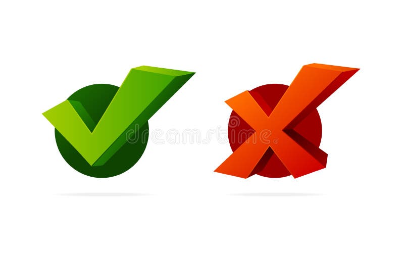 Realistisches 3D-Kontrollzeichen Ja und No Set Vector stock abbildung Realistisches 3D-Kontrollzeichen Ja und No Set Vector stock abbildung