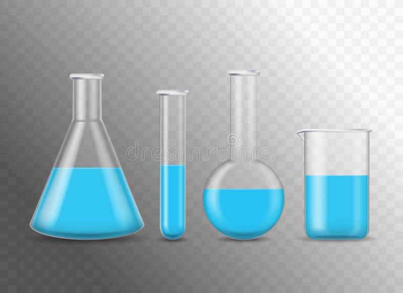 Realistisk detaljerad kemisk Glass uppsättning för flaskor 3d vektor stock illustrationer Realistisk detaljerad kemisk Glass uppsättning för flaskor 3d vektor stock illustrationer