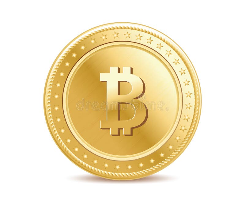 Realistisk guld- isolerad främre sikt för bitcoinmynt royaltyfri illustrationer
