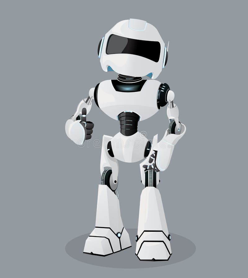 Realistisk illustration för vektor av den vita roboten Robot mycket av entusiasm royaltyfri illustrationer
