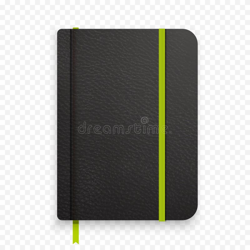 Realistisk svart anteckningsbok med den gröna elastiska musikbandet Dagbokmall för bästa sikt stängd dagbok Vektornotepadmodell